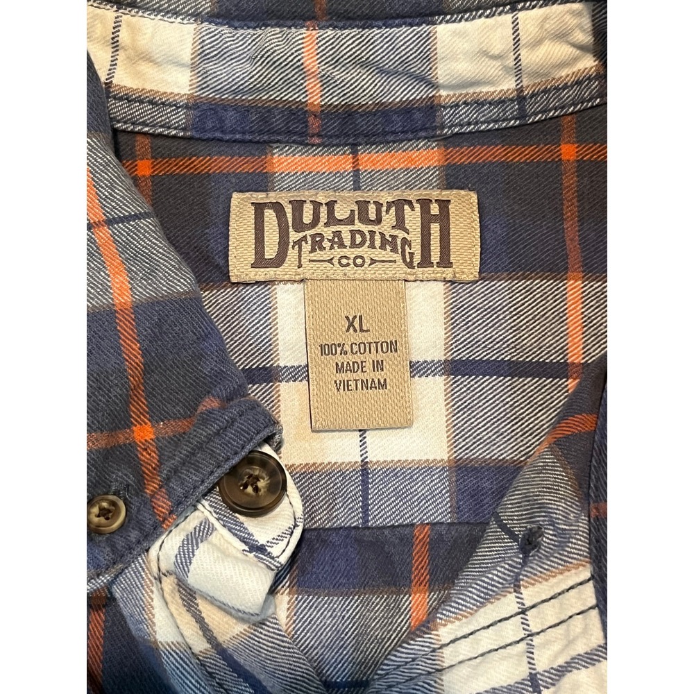Duluth Trading Co Mens XL Blue Orange Plaid Flannel Button Down Shirt Cotton - Picture 4 of 11